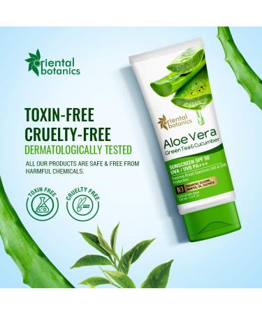Buy Oriental Botanics Aloe Vera Green Tea Cucumber Sunscreen SPF 50 - 100ml | UVA/UVB Protection | International Shipping Available - Buy Online on GoSupps.com