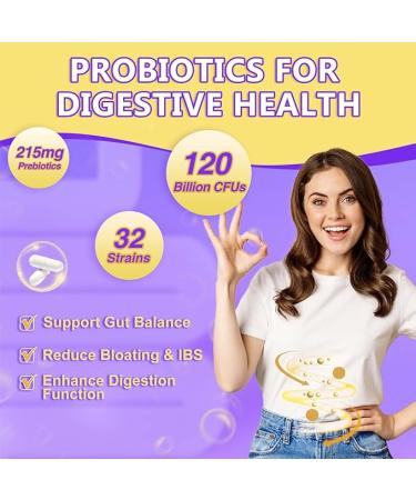 120 Billion CFU Probiotics for Women & Men | Gut Health & Immune Support with D3  Zinc  Prebiotics | 45 Day - 3 Month Supply - Buy Online on GoSupps.com