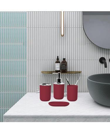 Hosoncovy 4-Piece Bathroom Accessory Set Red Soap Dispenser Bath Cup Soap Dish Toothbrush Holder International Shipping Available - Buy Online on GoSupps.com