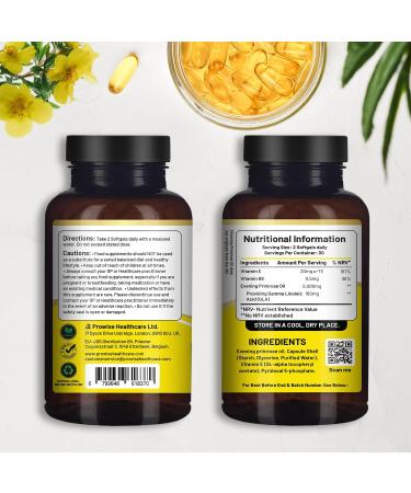 Evening Primrose Oil 1000mg with Vitamin E & B6 90 Capsules | High GLA Content | UK Manufactured Under GMP | Prowise Healthcare - Buy Online on GoSupps.com