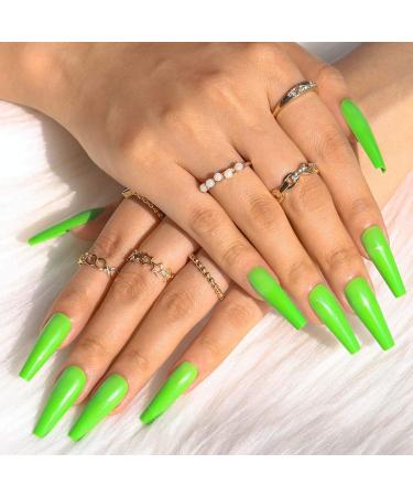 Sethain Glossy Ballerina False Nails Blue Pure Fake Nail Long Full Cover Coffin Press on Nails for Women and Girls (Green) - Buy Online on GoSupps.com