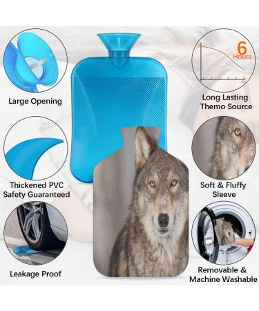 Cozy Wolf Print Hot Water Bottle - 2L Capacity Fluffy Cover for Comfort & Pain Relief | Ideal for Kids Men & Women - Buy Online on GoSupps.com