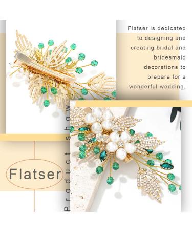 Green Beads Wedding Hair Clips | Gold Pearl Flowers Bride Barrettes - Buy Online on GoSupps.com
