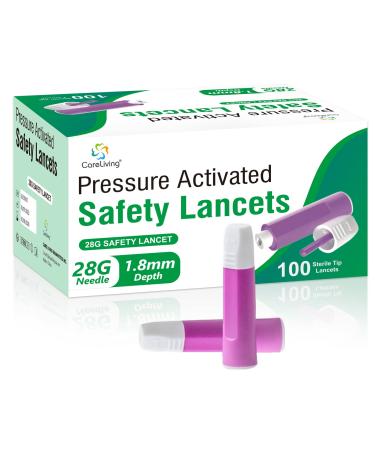 CareLiving Safety Lancets Sterile Push-Button 28 Gauge Needle 1.8 mm 100 Count Single-Use Gentle for Comfortable Testing - Buy Online on GoSupps.com