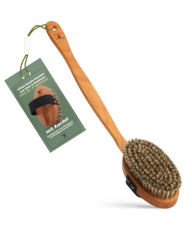 Quoala Sustainable Body Brush: Wooden Bavarians Natural Bristles (Sisal & Rosshaar) & Kordel.Body brush back brushes with long stem wet brush & dry brush (100% German production) Strong / vegan bristles (bristles from Sisal) & Kordel