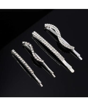 Folansy 16-Piece Clear Rhinestone Bobby Pin Set for Women - Crystal Hair Clips in 4 Styles, Silver - Buy Online on GoSupps.com