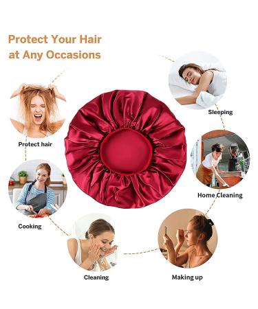 Kenllas Silk Satin Bonnet for Women - 2 PCS Extra Large Caps for Long Frizzy Curly Hair - Black & Red - Buy Online on GoSupps.com