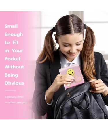 Preppy Patch Period Bag for Teen Girls | PU Leather Sanitary Napkin Storage Pouch with Zipper | Menstrual Cup & Tampon Organizer in Pink - Buy Online on GoSupps.com