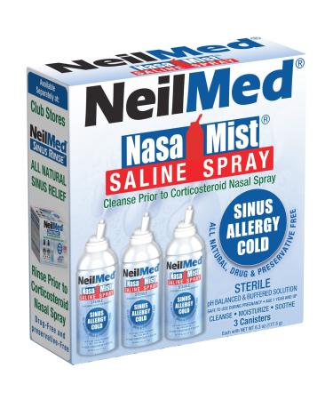 NeilMed NasaMist Isotonic Saline Spray. Soothe Moisturize and Cleanse Using Specially Designed tip. 177mL. Contains 3 NasaMist canisters