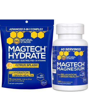 Magtech Magnesium Capsules + Hydration Powder Bundle - 3 Forms of Magnesium - Featuring Magtein L-Threonate - Brain Health & Hydration Support* - 74 Total Servings