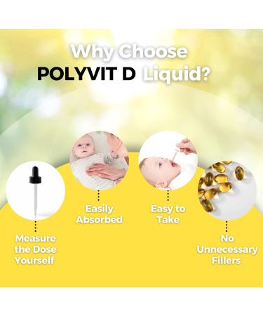 POLYVIT D Baby Vitamin D Drops Vegan D3 Supplement Growth & Development of Bones & Teeth Immune System Support Easy Calcium Absorption For Infants Toddlers Kids 400 IU per Drop 4 Month Supply - Buy Online on GoSupps.com