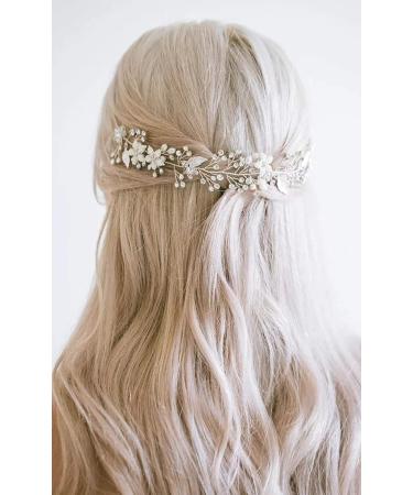 Deniferymakeup Wedding Bridal Leaf and Flower Headband Bridal Hair Vine Wedding Head Piece Rhinestone Hair Piece Bridal Hair Accessories Headband Gold Crown Floral Wreath Hair Accessories (Silver) - Buy Online on GoSupps.com