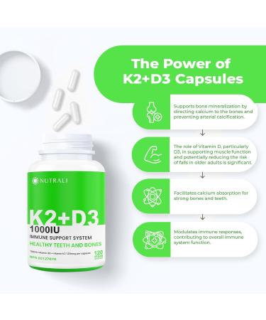 Max Strength Vitamin D3 + K2 1000 IU with MK-7 120mcg - D3 + K2 Vitamin for Heathy Strong Bones Teeth & Immune Support 120 Vegan Capsules 120 count (Pack of 1) - Buy Online on GoSupps.com