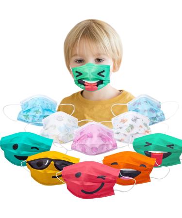 100PCS Kid Size Disposable Face Masks, 3 Ply Safety Cute Mask, Soft to Skin Child Protection Colorful Face Mask for Boys and Girls Medium (Pack of 100) Funny Mask X 5 + Cute Mask X 5