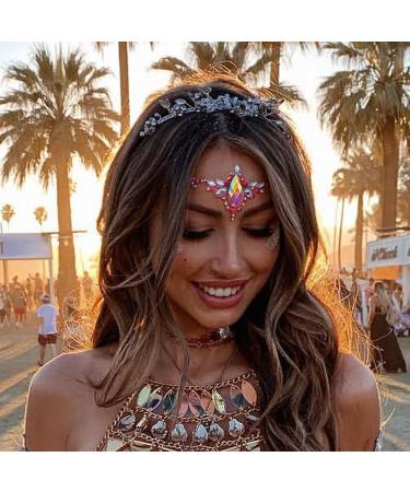 Face Gems Jewels Stick for Women Hair Eyes Body Nail Gems Jewels Rave Party Festival Stickers Pink Yellow Self Adhesive Crystals Rhinestones Glitters Music Festival Makeup Temporary Tattoos Mermaid Face Jewels for Festiv...