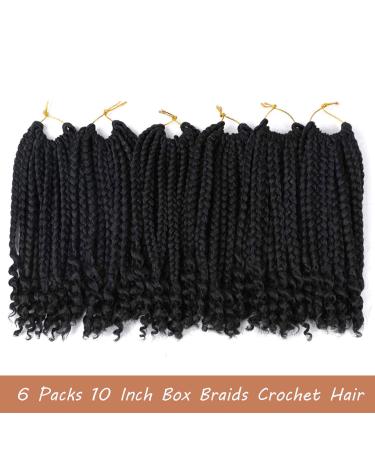 6 Packs Bohemian Box Braids Crochet Hair Curly Ends 10 Inch - Black Women (1B) - Buy Online on GoSupps.com