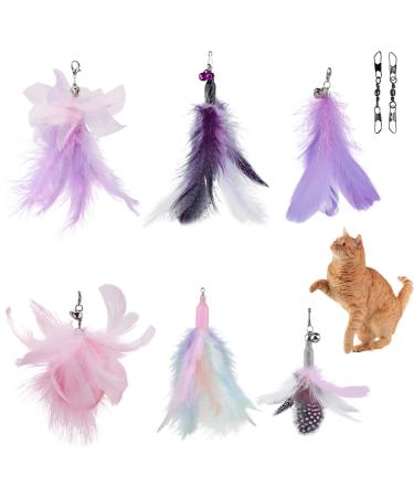 Jetczo Cat Wand Toy, Cat Feather Toys Replacements, Cat Teaser Refills Toys Attachments Natural Feather Worms Refills with Bells for Indoor Cat Interactive Toys Exercise Playing set 6