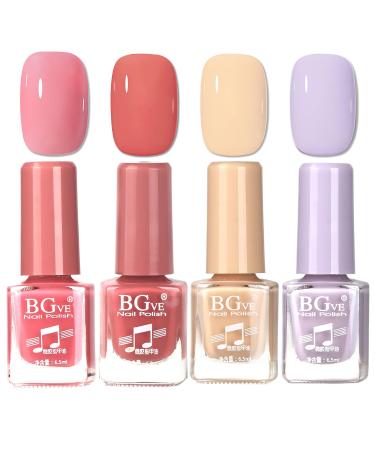 Nail Polish Set - 4 Colour Nail Varnish Set - No Bake Quick Dry Nail Polish - No Chip Long Last Nail Polish - Pink Red Yellow Purple Vegan Nail Polish Hard Wearing Nail Art Home