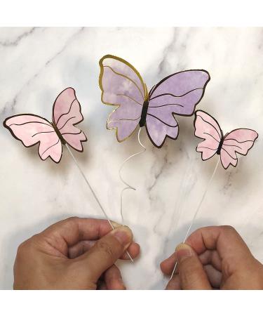 60Pcs Butterfly Cupcake Topper Set - Pink Purple Gold 3D Butterflies for Cake Decor - Ideal for Birthday, Anniversary, Wedding, Party Decor - Mixed Sizes - Buy Online on GoSupps.com