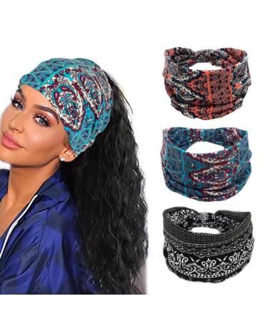 Women Boho Headband Boho Bandeau Turban Wide Elastic Sports Bohemian Headwear Yoga Hair Band Workout Headwrap1 14
