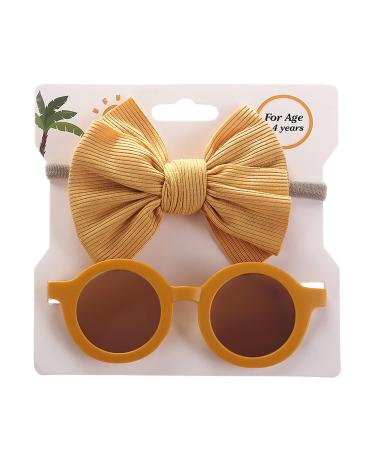 Baby Sunglasses 0-36 Months Baby Girl Sunglasses Headband Sunglasses Set Cute Polarized for Toddler Newborn Infant Elastic Photography Props Yellow