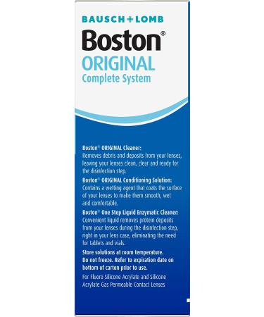Contact Lens Solution by Boston - Original Complete System for Gas Permeable Lenses - 1 Fl Oz Cleaner  3.5 Fl Oz Solution  5 Enzymatic Cleaners  1 Lens Case - Buy Online on GoSupps.com