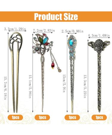 Elegant Benaton 4-Piece Vintage Chinese Hair Needle Set | Antique Bronze Hairpins for Women | Decorative Hairstyle Accessories for Celebrations & Daily Use - Buy Online on GoSupps.com