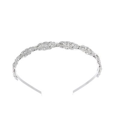 Bridal Headband Flower Design Rhinestone Crystal Wedding Hairband Bridal Headpieces Simple Design Daily hair accessories (Silver)