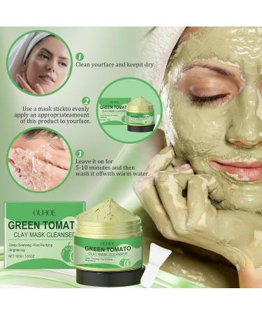 Henjunu Green Tomato Clay Mask Korean Face Mask Facial Clay Mask for Cleansing Pores and Reducing Acne and Blackheads 100g - Buy Online on GoSupps.com