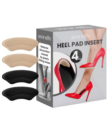 Serenelife Heel Pads - 2 Pairs of Shoe Inserts for Men & Women's Boots High Heels & Sneakers - Fills Loose Space in Poor Fitting Loafers - Soft & Comfortable - Strong Adhesive - Black & Apricot Black & Apricot Pack of 2