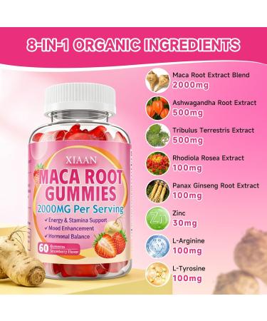 Maca Root Gummies for Women & Men Organic Maca Root Supplement with Ashwagandha for Energy & Strength Support Sugar-Free/Vegan/Non-GMO Strawberry Flavor 60 Count Strawberry 60 Count (Pack of 1) - Buy Online on GoSupps.com
