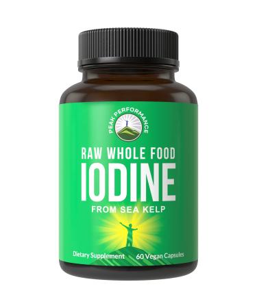 Raw Whole Food Iodine from Kelp (Ascophyllum Nodosum) by Peak Performance. Thyroid Support Supplement Iodide Potassium Tablets. Metabolism, Energy, and Immune Booster. 60 Vegan Capsules