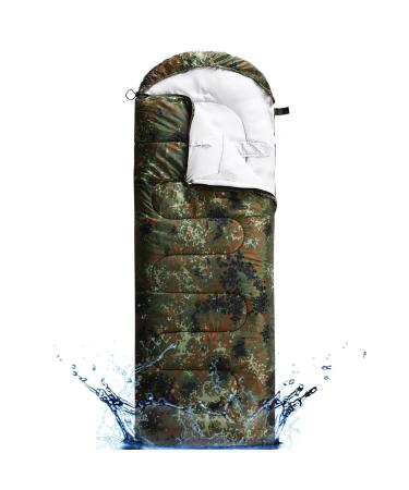 Sleeping Bags for Adults, Teens & Kids - Use for 3-4 Seasons, Warm & Cold Weather - Lightweight, Portable, Waterproof, Use for Backpacking, Hiking and Camping Army Green Camouflage/Left Zip Single