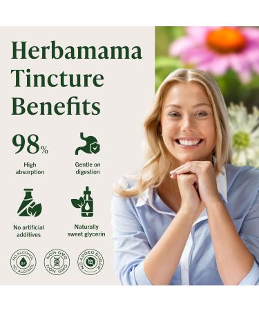 HERBAMAMA Echinacea Goldenseal Tincture - Vegan Immune & Respiratory Support with Echinacea and Goldenseal Root Extract - Non-GMO, Alcohol & Sugar-Free Supplement, 56-Day Supply 4 Fl Oz (Pack of 1) - Buy Online on GoSupps.com