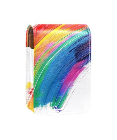 Travel Lipstick Organizer Case Lipstick Case Portable Makeup Bag With Mirror Watercolor Lines Rainbow U707m1ukhr