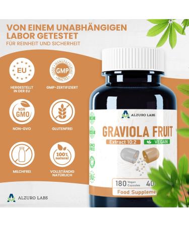 Graviola 4 000mg | Extrait 10:1 (400mg) | 180 G lules V g taliennes | Soutien Immunitaire & Antioxydant | Test en Laboratoire | Sans OGM & Sans Gluten - Buy Online on GoSupps.com