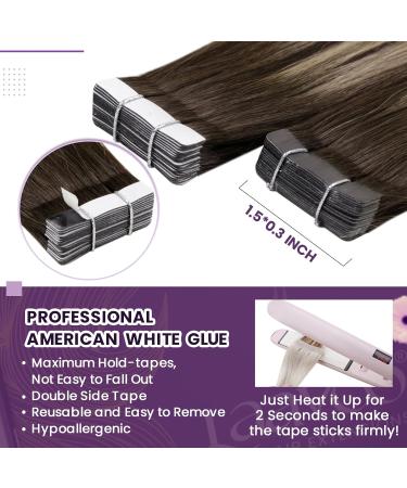 LAAVOO Remy Hair Tape Extensions - Brown Ombre Dark Brown Balayage 45cm | Invisible Skin Weft 50g | 20pcs #4/27/4 - Buy Online on GoSupps.com