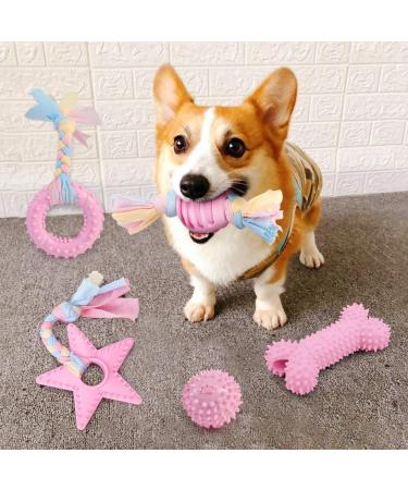 AnVerse 5 Pack Dog Toys Rope & Ball - Chewing & Dental Care Toys for Small Dogs - Pink - Buy Online on GoSupps.com