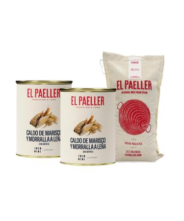 EL PAELLER Fumet de Poisson + Riz Albufera D.O.P. Valence | Pack pour Paella Fideu Riz et Rago ts | 2 bo tes (2L) + Sac de 500g