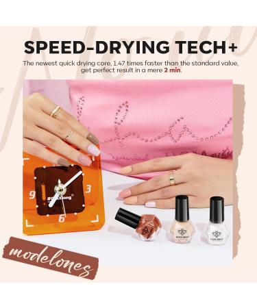 Modelones Fall Nail Polish Set - 6 Quick Dry Colors in Brown Nude & Silver Glitter | Winter Collection for DIY Nail Art & Gifts - Buy Online on GoSupps.com