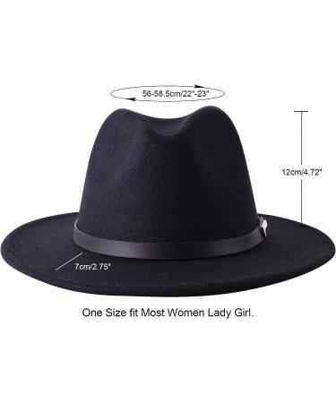 Lanzom Women's Retro Wide Brim Wool Fedora Hat 01-Black - One Size - Buy Online on GoSupps.com