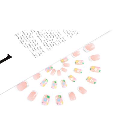 Sethexy French Short Square Fake Nails 24Pcs Glossy Press on Nail Tips - Flower Power Collection - Buy Online on GoSupps.com