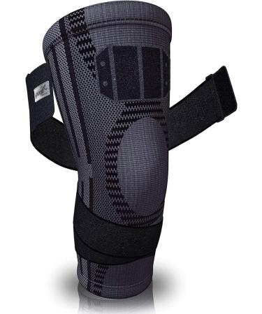 Pure Support Knee Brace Sleeve | with Strap Compression Patella Stabilizer for Meniscus Tear | Arthritis Pain | Running | Football | Crossfit | Sports | Gym | Women | Men XXL Black/Straps