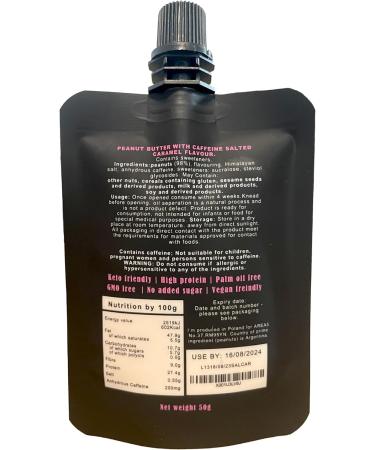 High Caffeine| High Protein| Salted Caramel Peanut Butter| No Palm Oil| GMO Free| Vegan Friendly| 100mg Caffeine 13.7g Protein Per 50g Pouch (7 Pack) - Buy Online on GoSupps.com