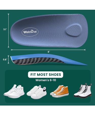 Plantar Fasciitis Arch Support Insoles - Welnove 3/4 Length Heel Pain Relief Inserts for Women | Ideal for Flat Feet Walking & Standing All Day - Buy Online on GoSupps.com