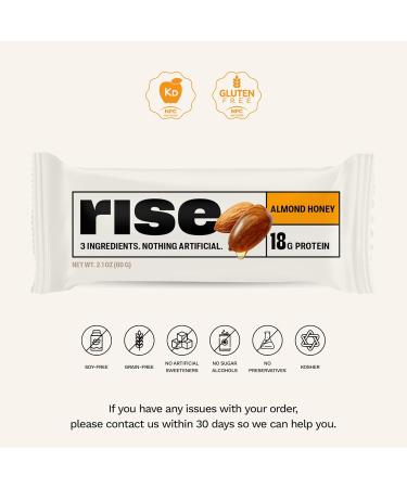 Rise Bar Almond Honey Protein Bars - 12 Pack (2.1 oz each) | Simple, Delicious Nutrition - Buy Online on GoSupps.com