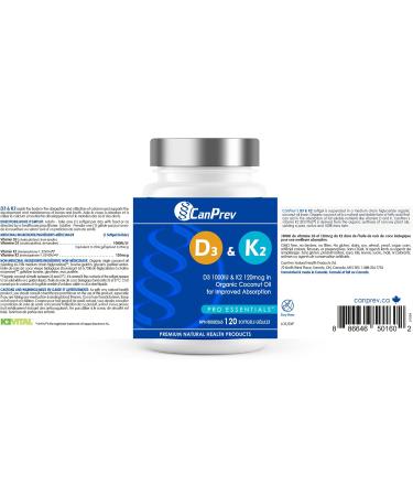 CanPrev D3 & K2 Vitamins 120 Softgels 120-Day Supply 1000IU Vitamin D3 & 120mcg K2 Supports Strong Bones Teeth & Heart Wellness Easy-to-Absorb with Organic Coconut Oil No GMO Gluten Soy Dairy 120 Count (Pack of 1) - Buy Online on GoSupps.com