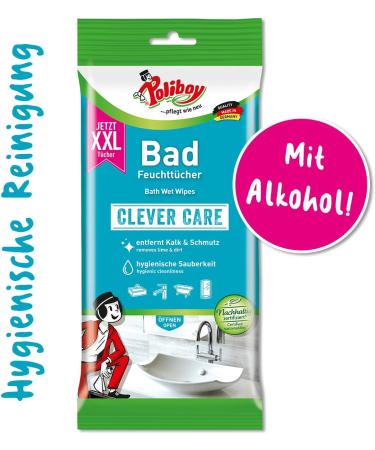 Poliboy XXL Bathroom Wet Wipes - 5 Pack of 24 Cloths for Powerful Cleaning - Remove Lime Dirt & Soap Residues - Made in Germany - Buy Online on GoSupps.com