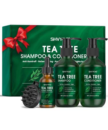 SHVYOG Tea Tree Shampoo and Conditioner Set for Scalp Fungus Soothes Itchy Scalp and Dandruff Prevents Hair Loss 3Piece Set for Men and Women 200 ml*2+30 ml