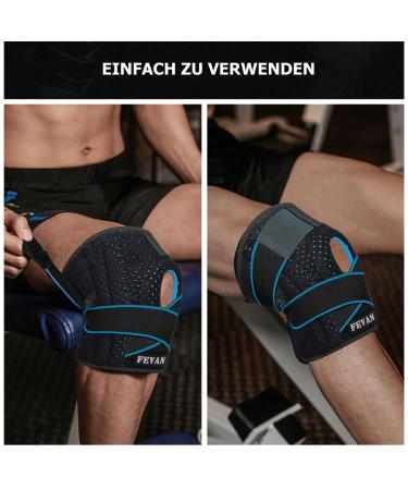 Buy Fevan Kniebandage with Side Stabilizers - Neoprene Knee Support for Men & Women | Ideal for Sports - Black/Blue & Blue/Black Options - Buy Online on GoSupps.com